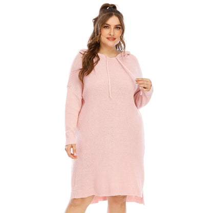 Pink Long Sleeves Plus Sizes Sweater Dress-STYLEGOING