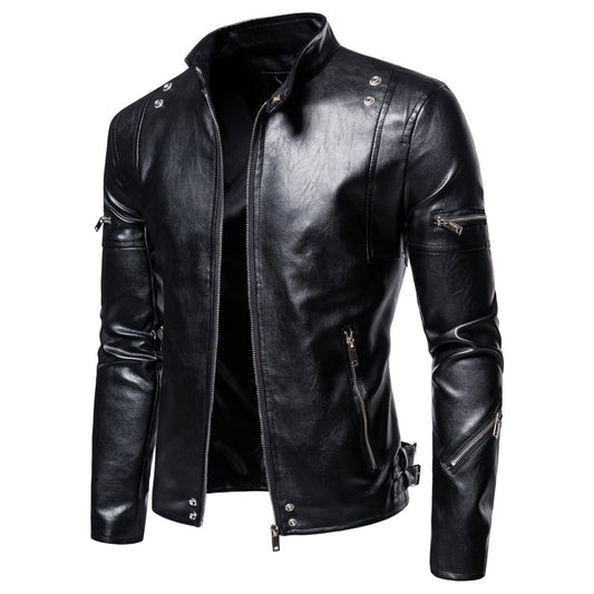 Black Plus Sizes Pu Leather Jacket & Coats