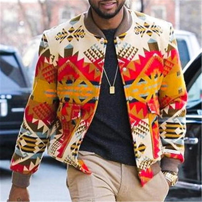 Orange Round Neck Print Men's Jackt Coat-STYLEGOING