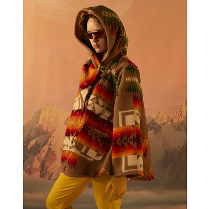 Orange Women Winter Boho Woolen Overcoat