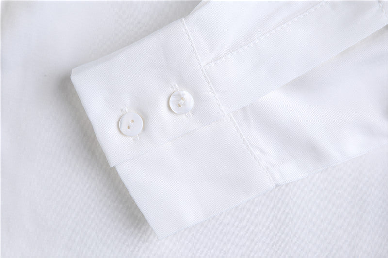 White Designed Pearl Women Long Sleeves Shirts