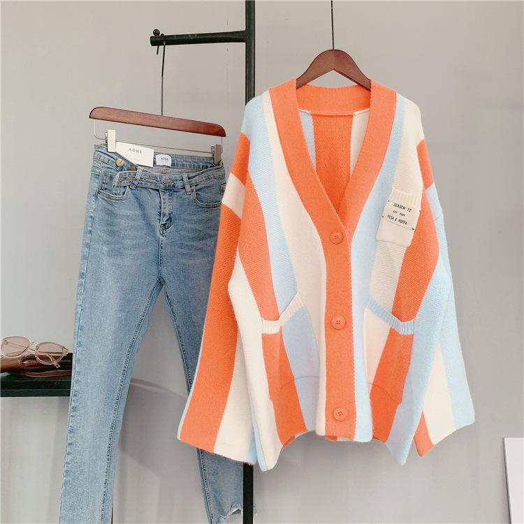 Women Striped Loose Knitting Cardigans-STYLEGOING