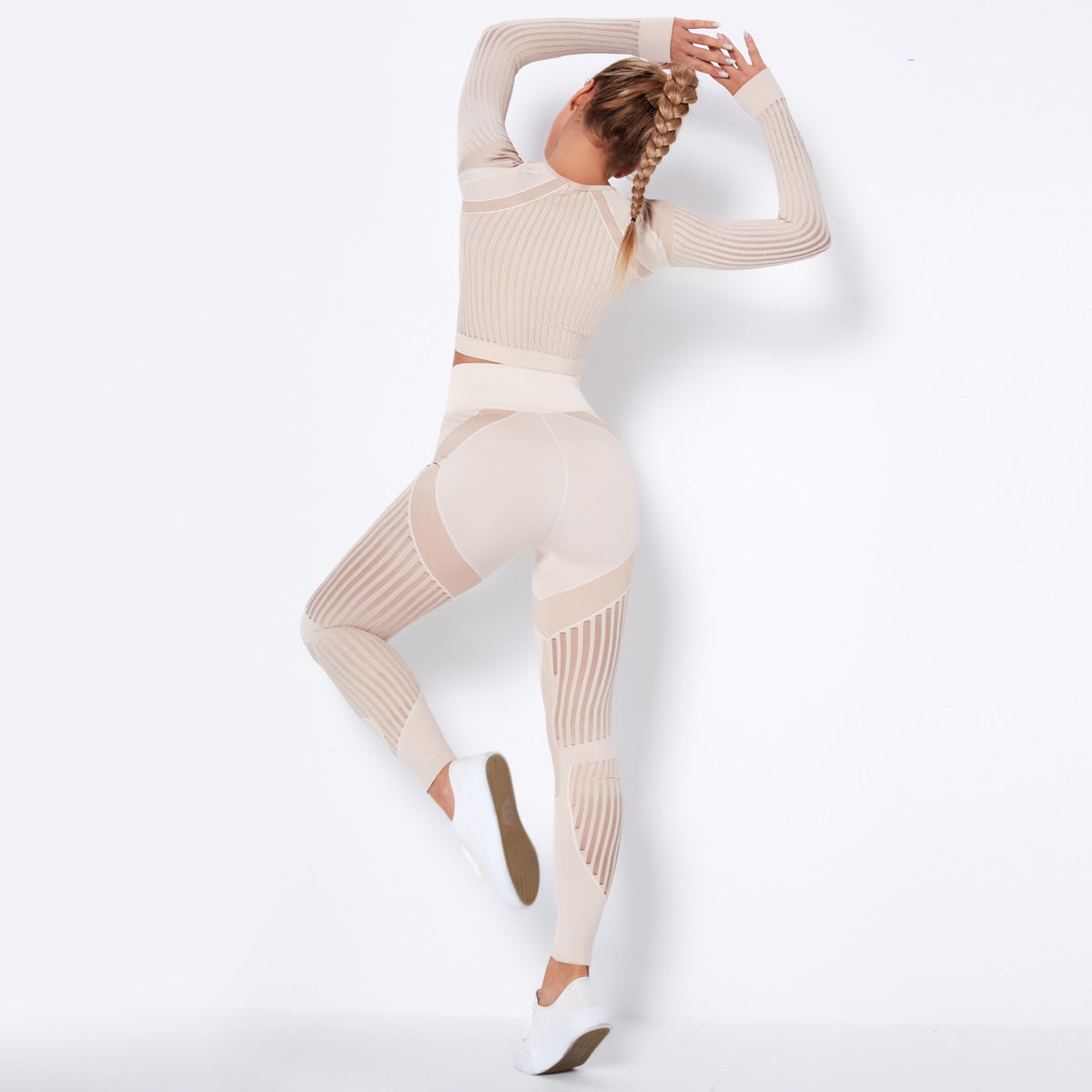 Sexy Hollow Out Long Sleeves Tops and Leggings Sets for Yoga Sporting