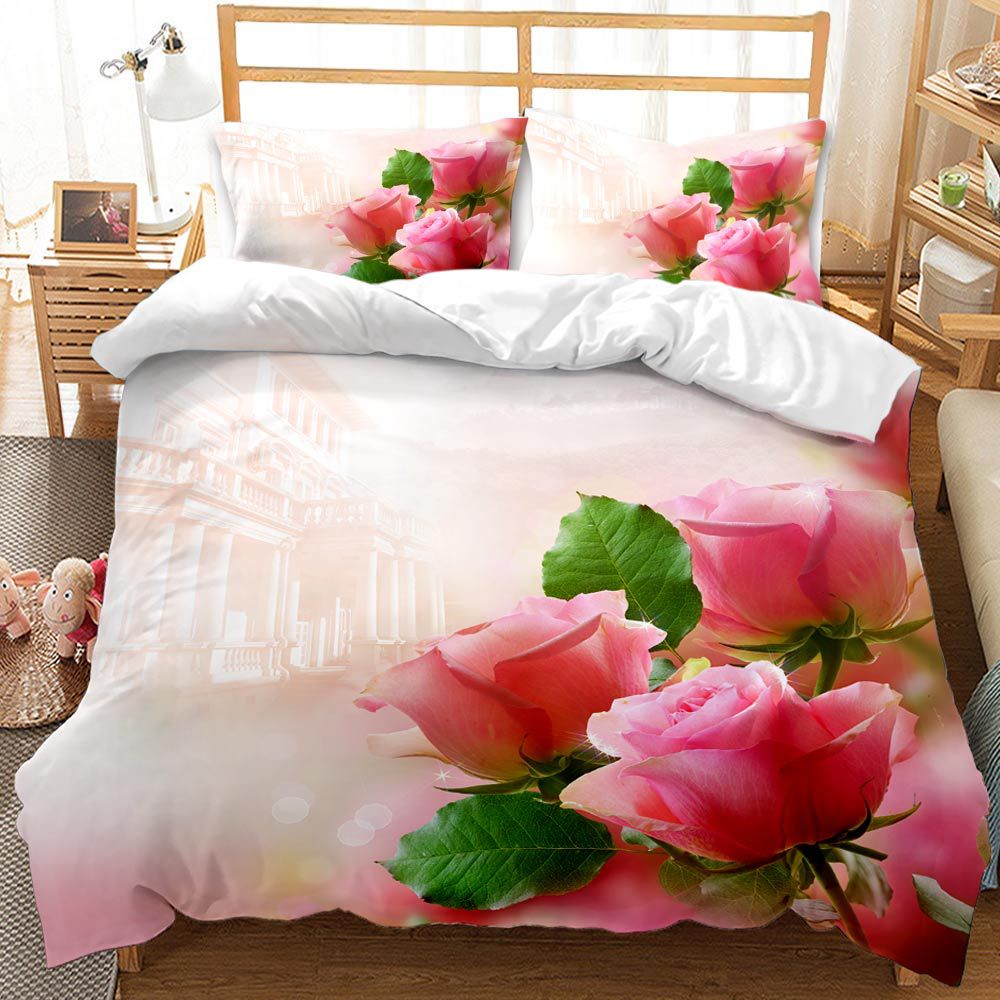 Valentine's Day 3D Rose 3-Piece King Dovet Cover Bedding Sets