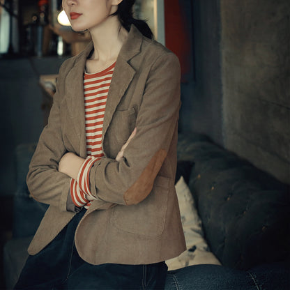Corduroy Office Lady Coffee Blazers for Women