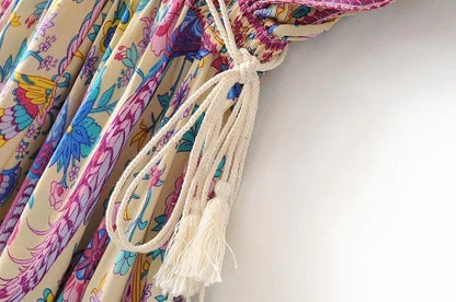 Peacock Print Bohemia Tassel Dresses-STYLEGOING