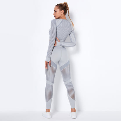 Sexy Hollow Out Long Sleeves Tops and Leggings Sets for Yoga Sporting