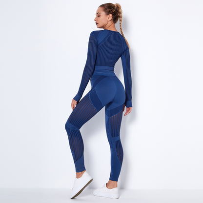 Sexy Hollow Out Long Sleeves Tops and Leggings Sets for Yoga Sporting