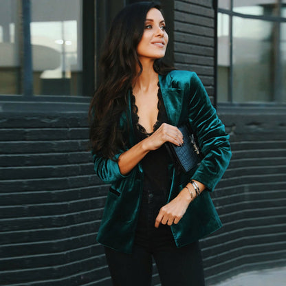 Women Fashion Long Sleeves Pleuche Blazers