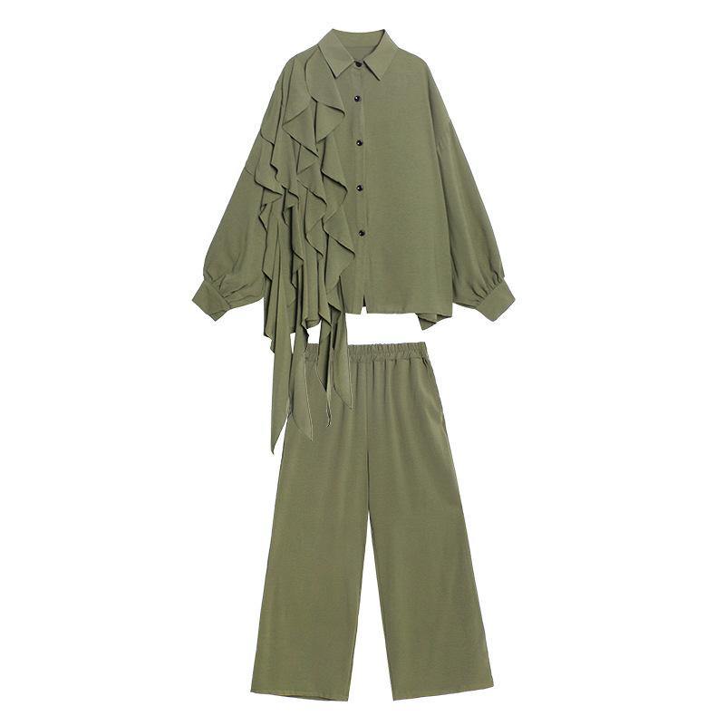 Retro Women Ruffles Top&Loose Pants-STYLEGOING