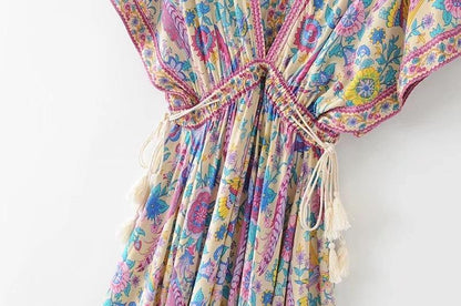 Peacock Print Bohemia Tassel Dresses-STYLEGOING