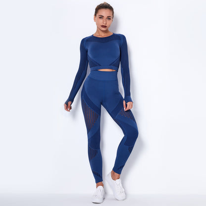 Sexy Hollow Out Long Sleeves Tops and Leggings Sets for Yoga Sporting
