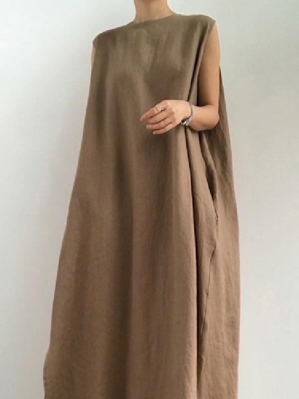 Simple Loose Sleeveless Long Dress-STYLEGOING
