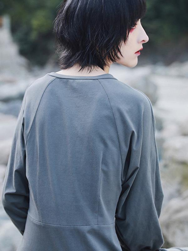 Vintage Solid Long Sleeve Dress-STYLEGOING