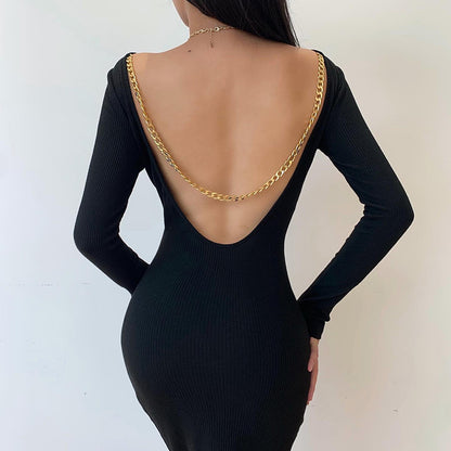 Sexy Backless Long Sleeves Fall Sheath Dresses