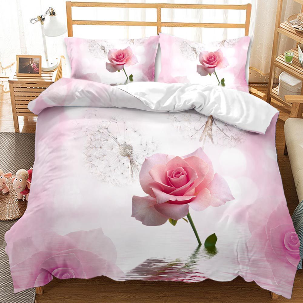 Valentine's Day 3D Rose 3-Piece King Dovet Cover Bedding Sets