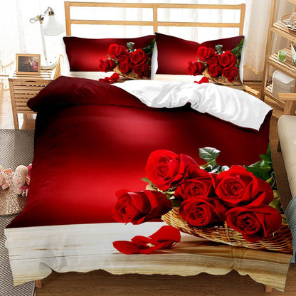 Valentine's Day 3D Rose 3-Piece King Dovet Cover Bedding Sets