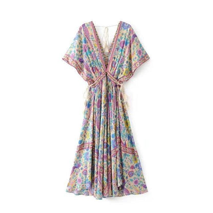 Peacock Print Bohemia Tassel Dresses-STYLEGOING