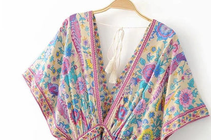 Peacock Print Bohemia Tassel Dresses-STYLEGOING