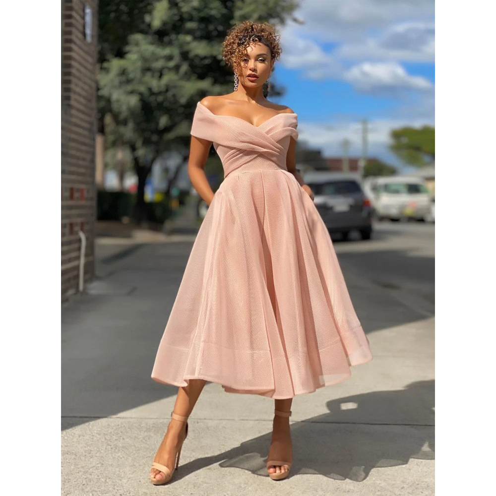 Tulle Off The Shoulder Slim Waist Dresses-STYLEGOING