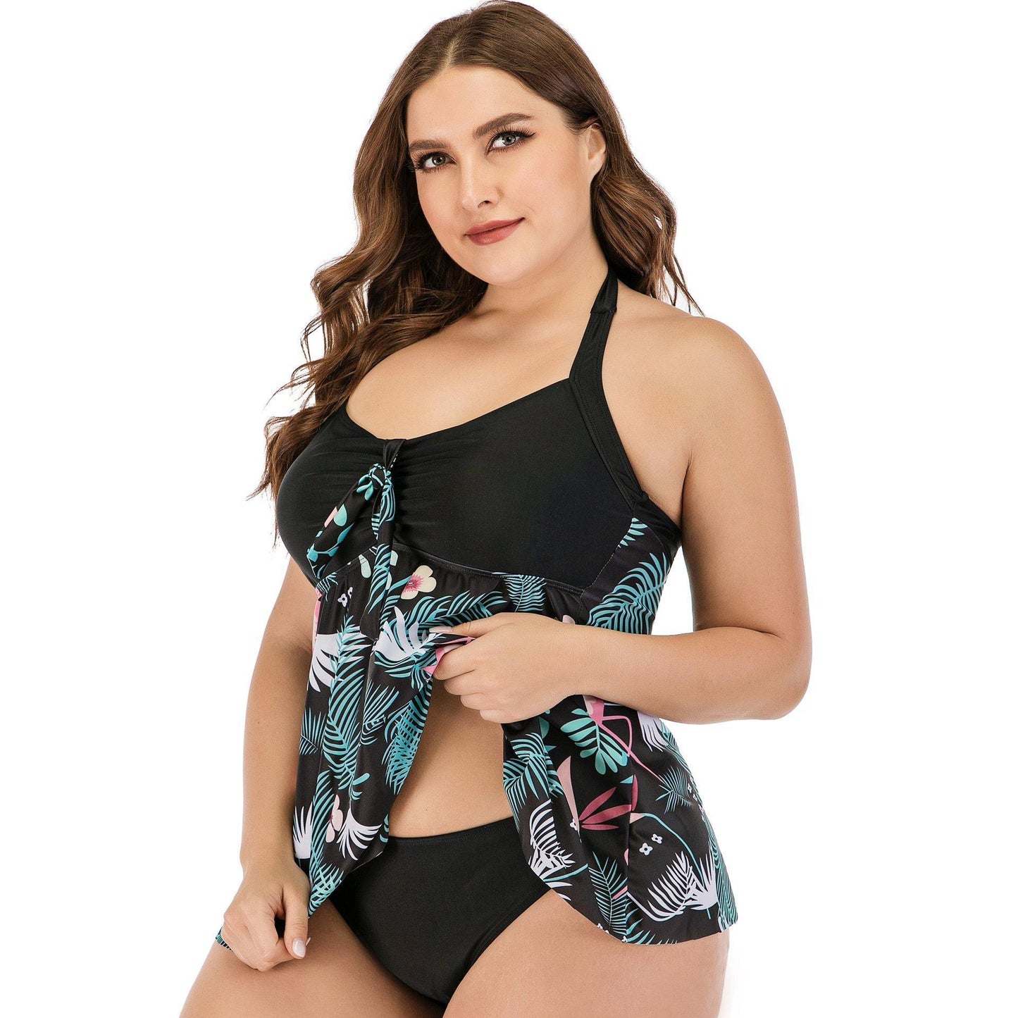 Plus Size Women Flamingo Print Tankini-STYLEGOING