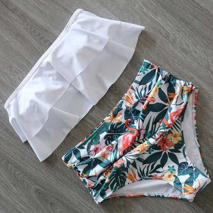 Ruffled Print High Rise Triangle Bikinis-STYLEGOING
