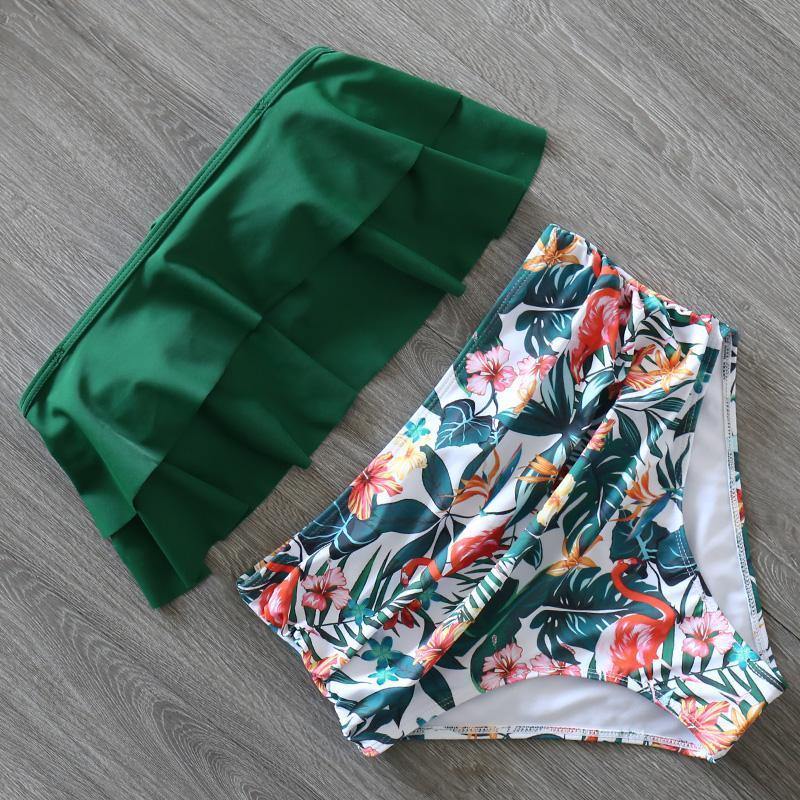 Ruffled Print High Rise Triangle Bikinis-STYLEGOING