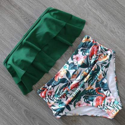 Ruffled Print High Rise Triangle Bikinis-STYLEGOING
