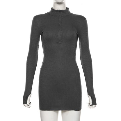 Sexy Zipper High Neck Bodycon Fall Dresses-STYLEGOING