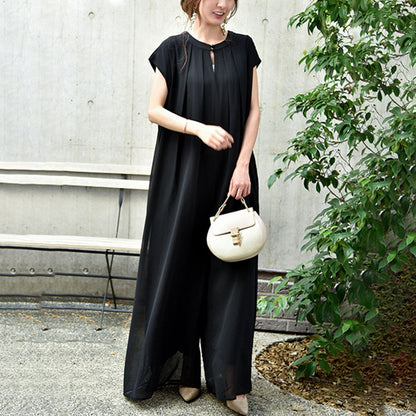 Black Chiffon Casual Long Jumpsuits for Women