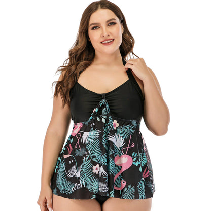 Plus Size Women Flamingo Print Tankini-STYLEGOING