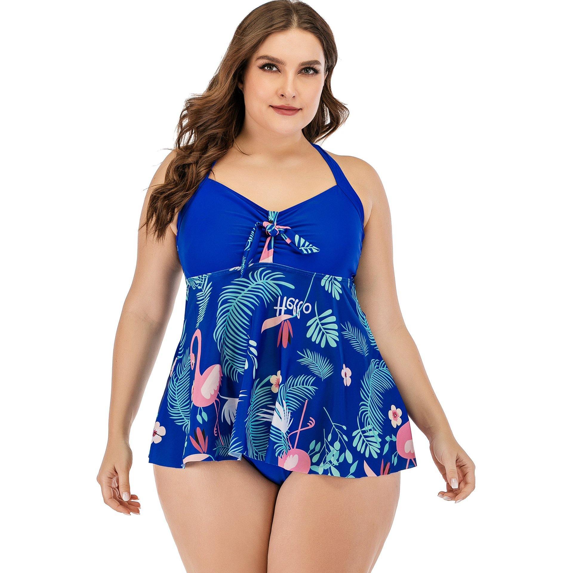 Plus Size Women Flamingo Print Tankini-STYLEGOING