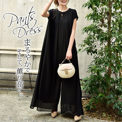 Black Chiffon Casual Long Jumpsuits for Women