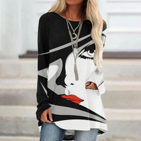 Leisure Pullover Face Print Loose Shirts-STYLEGOING