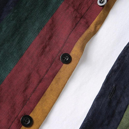 Fashion Casual Rainbow Striped Men Long Sleeves Shirts-STYLEGOING