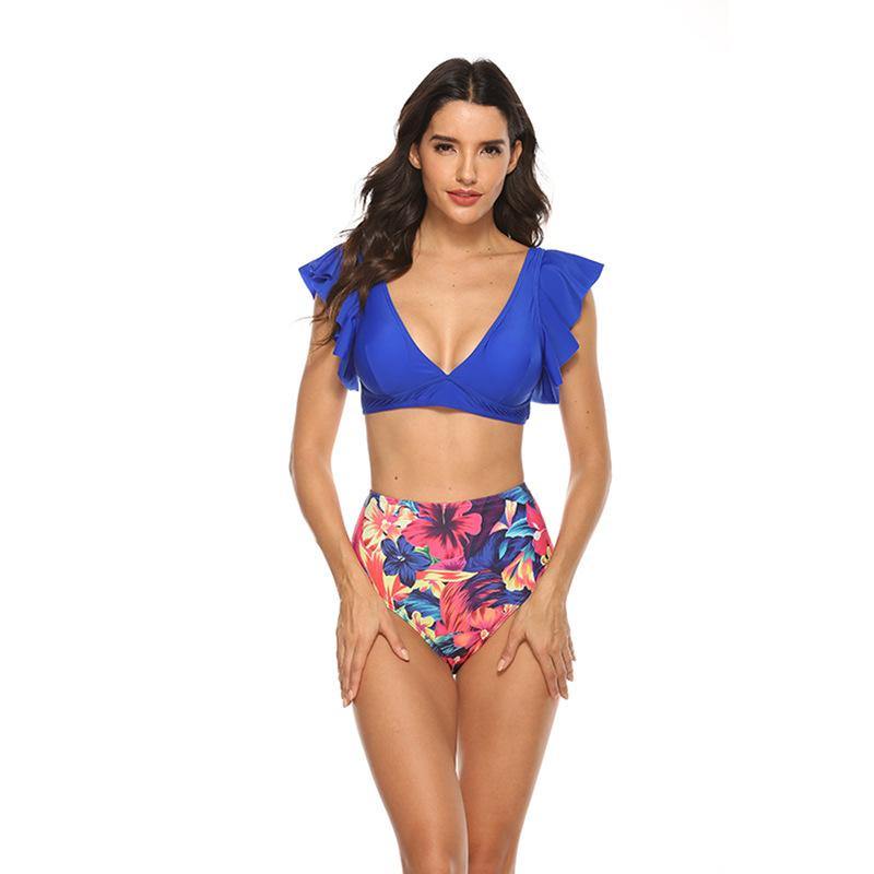 Ruffled High Waist Floral Bikini-STYLEGOING