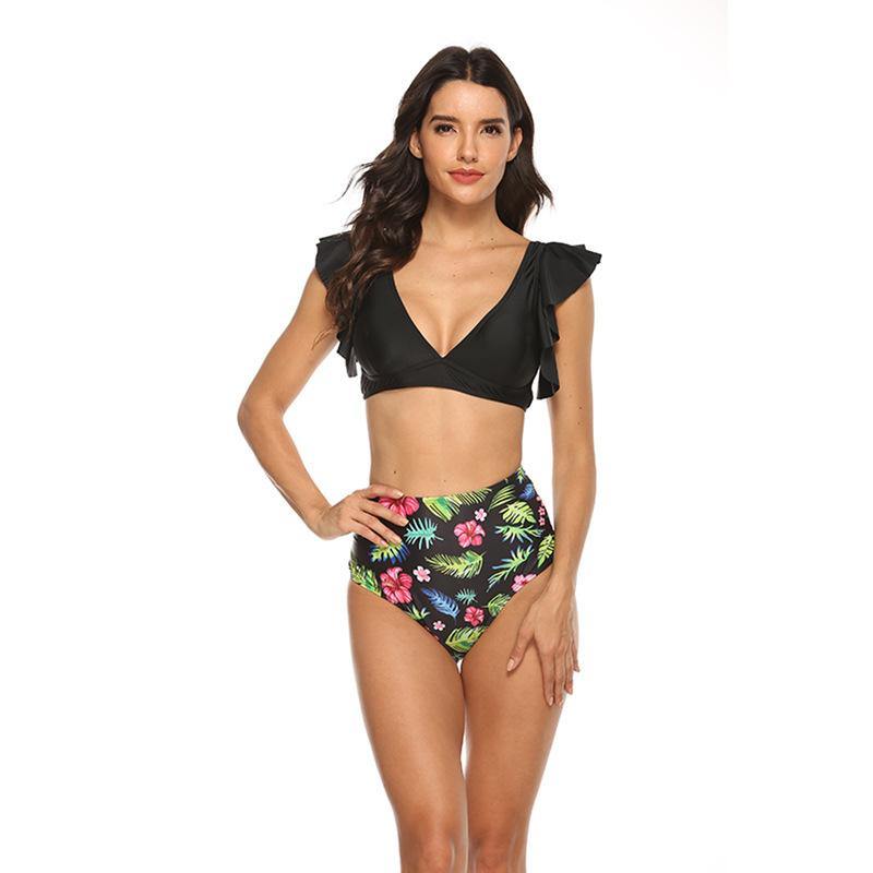 Ruffled High Waist Floral Bikini-STYLEGOING