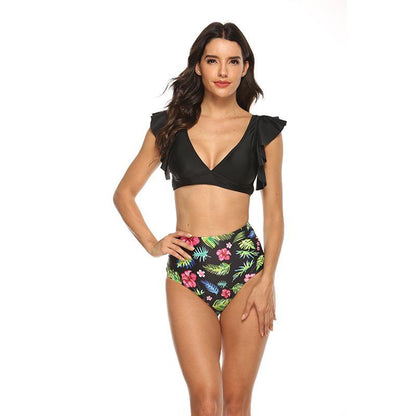 Ruffled High Waist Floral Bikini-STYLEGOING