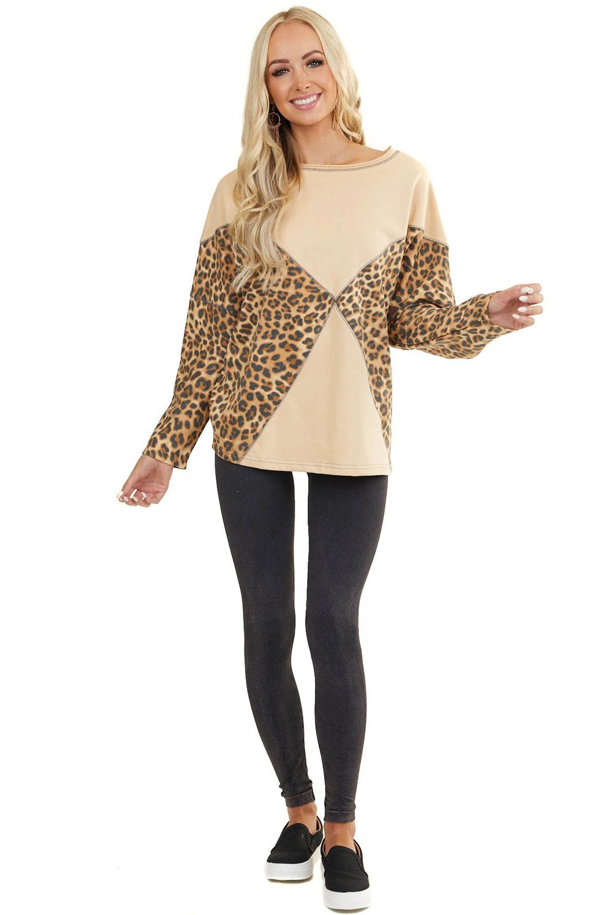 One Shoudler Long Sleeves Leopard Fall Sweaters-STYLEGOING