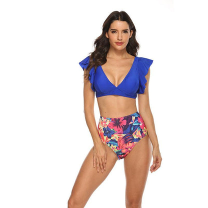 Ruffled High Waist Floral Bikini-STYLEGOING