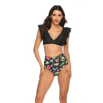 Ruffled High Waist Floral Bikini-STYLEGOING
