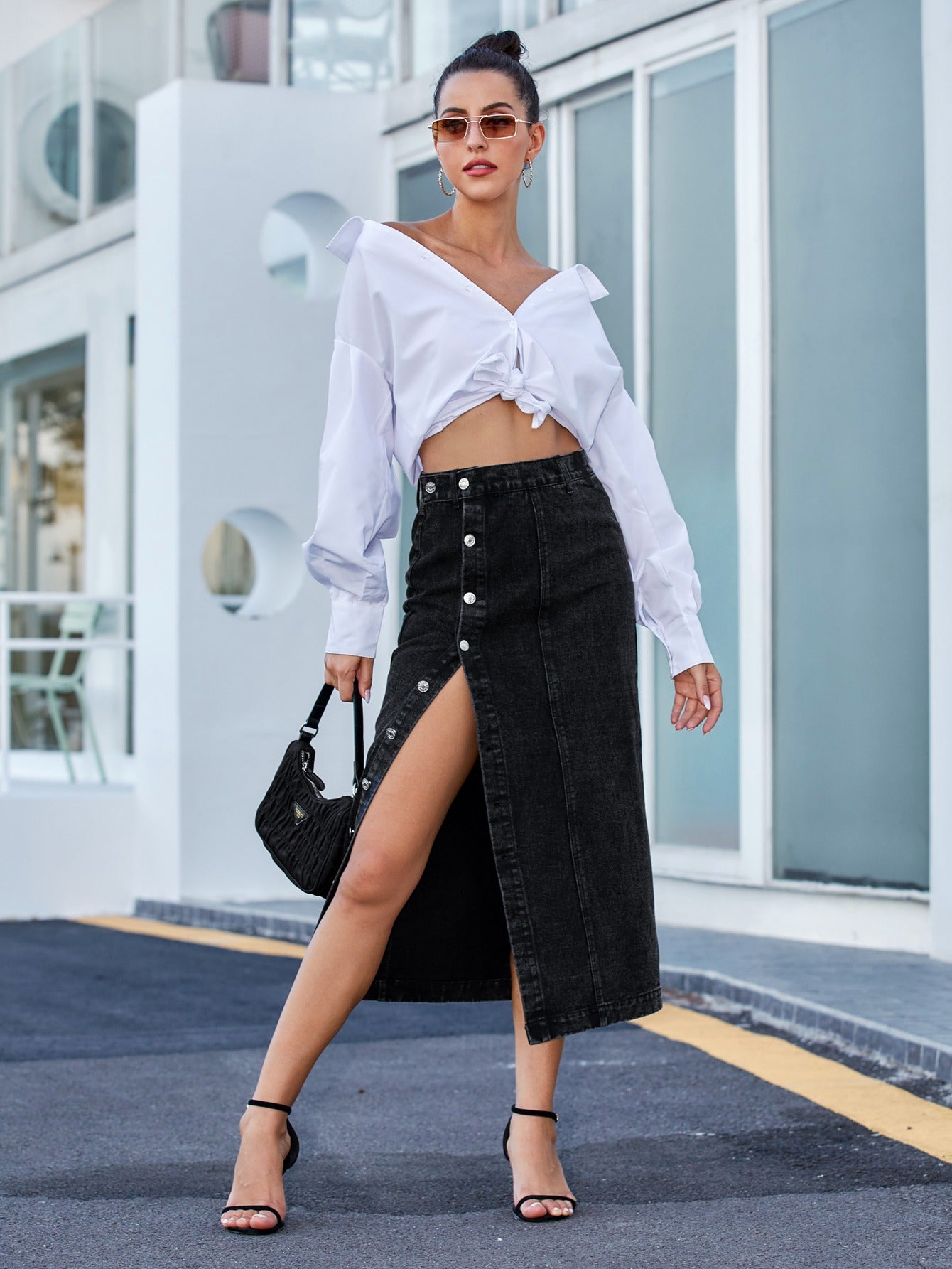 Sexy High Waist Slit Front Denim Skirts for Women