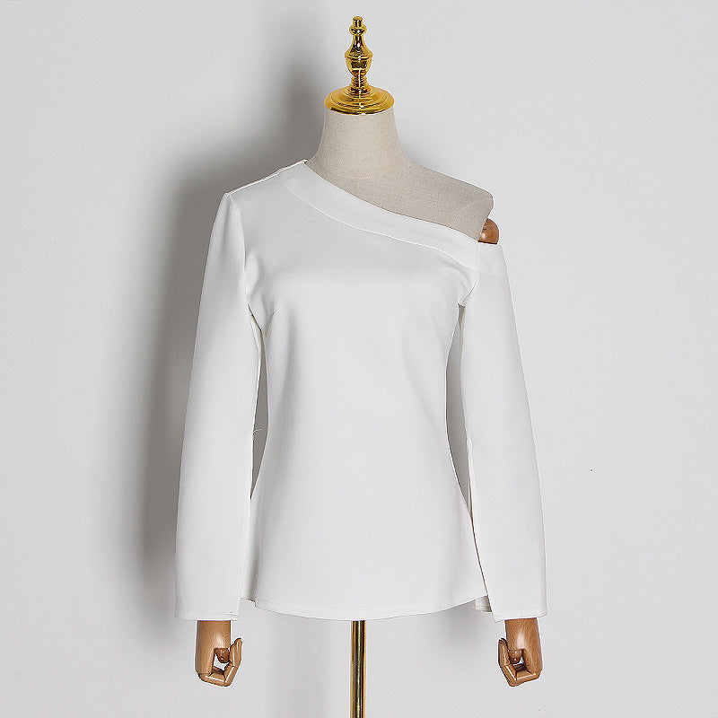 White One Shoulder Long Sleeves T Shirts for Women