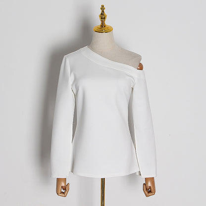 White One Shoulder Long Sleeves T Shirts for Women