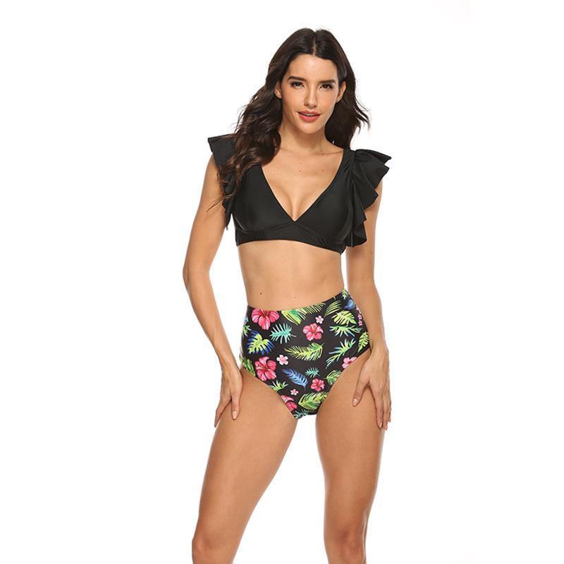 Ruffled High Waist Floral Bikini-STYLEGOING