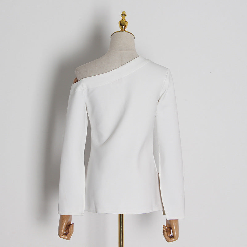 White One Shoulder Long Sleeves T Shirts for Women