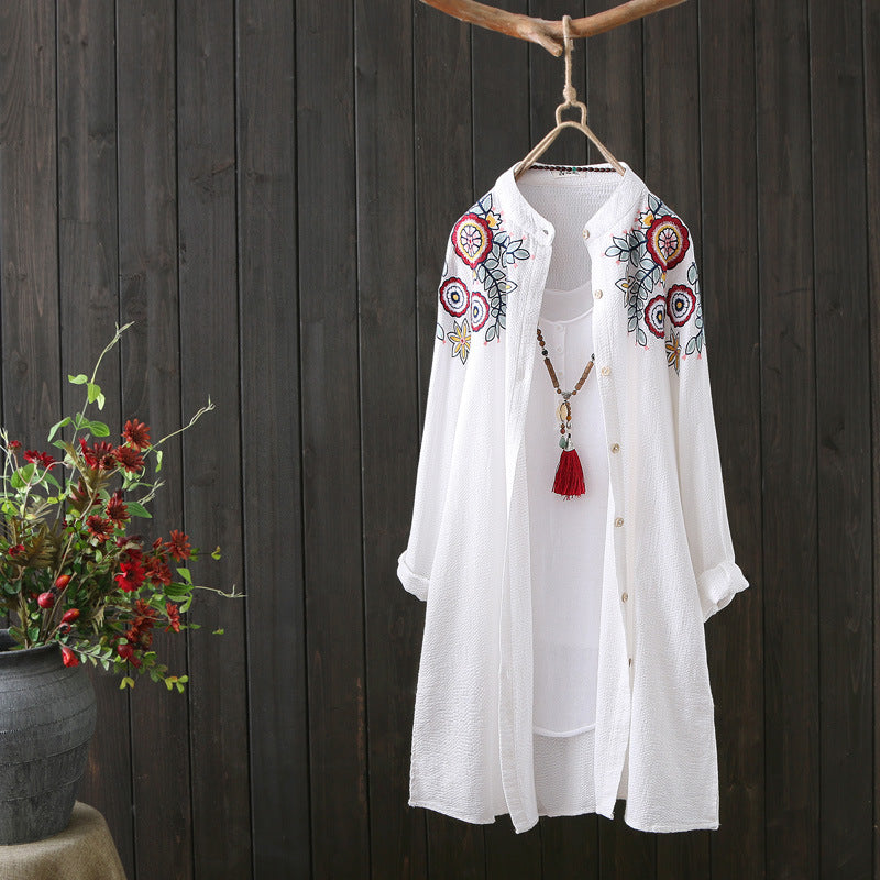 Vintage Women Cotton Embroidery Long Sleeves Shirts