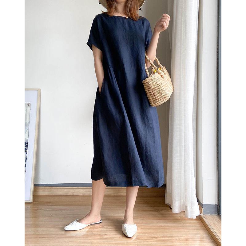 Women Loose Cozy Plus Sizes Midi Dresses-STYLEGOING