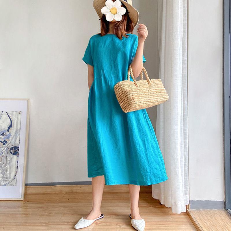 Women Loose Cozy Plus Sizes Midi Dresses-STYLEGOING