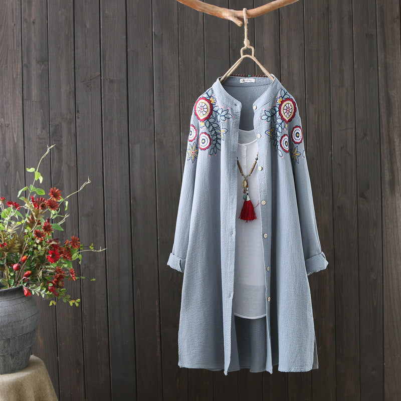 Vintage Women Cotton Embroidery Long Sleeves Shirts